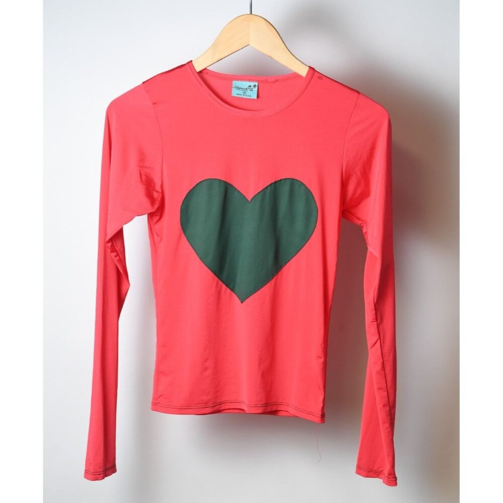 Letarte Lightweight Long Sleeve Swim Coverup Rash Guard Size M Red Pink Heart